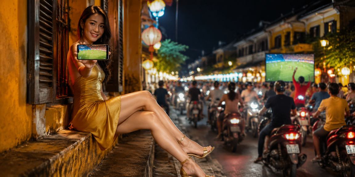 Không khí đặt cược thể thao về đêm tại Hội An với ánh đèn neon đặc trưng